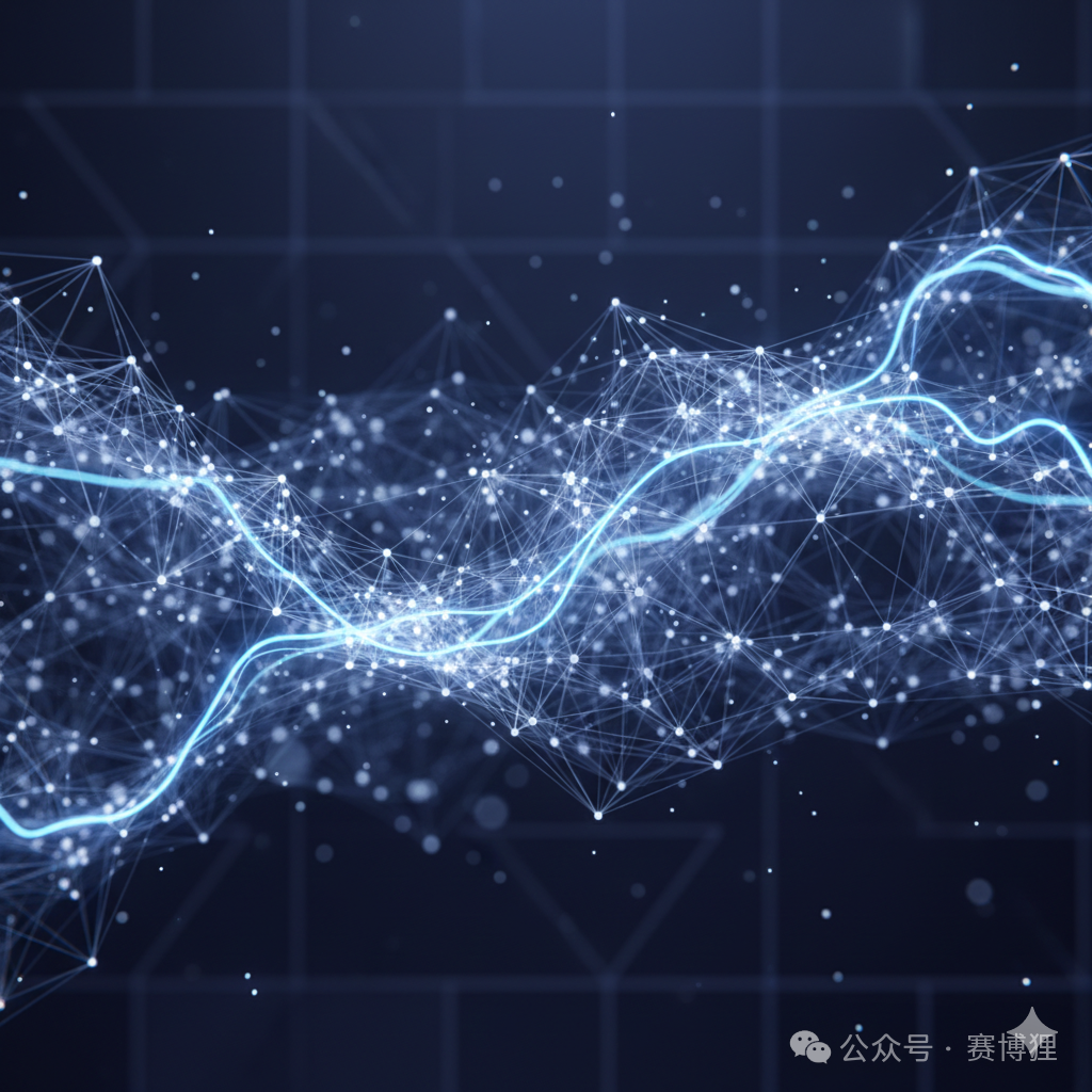 深蓝色背景上的发光节点与动态网络结构