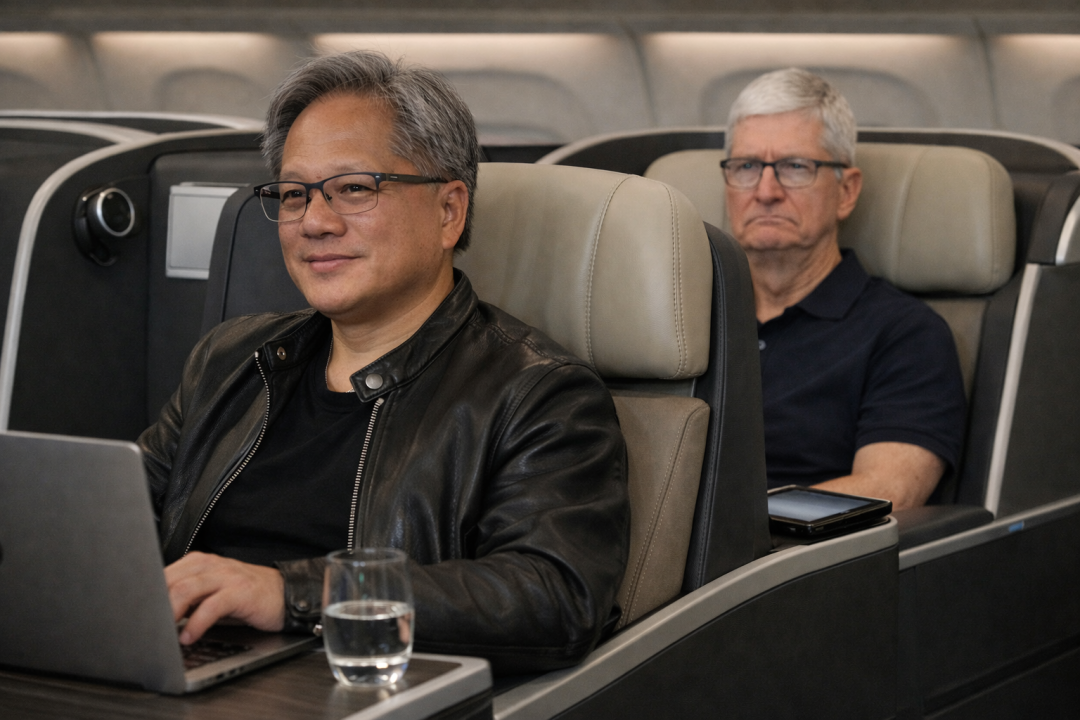 两位科技行业人士坐在现代飞机客舱座位上的场景