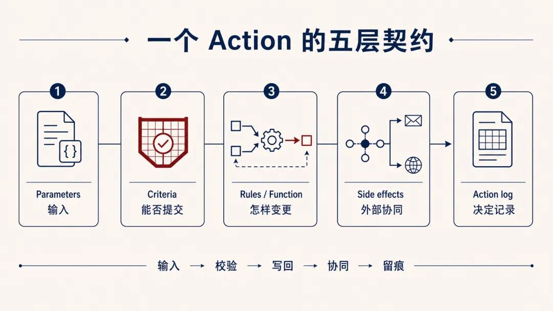 Palantir Ontology Action 五层契约流程图