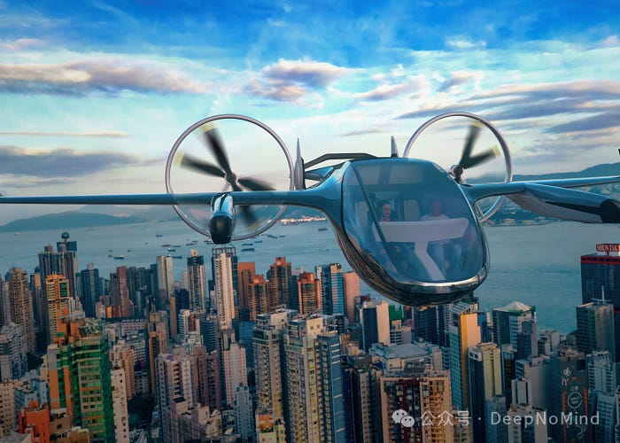 无人机在城市上空飞行概念图