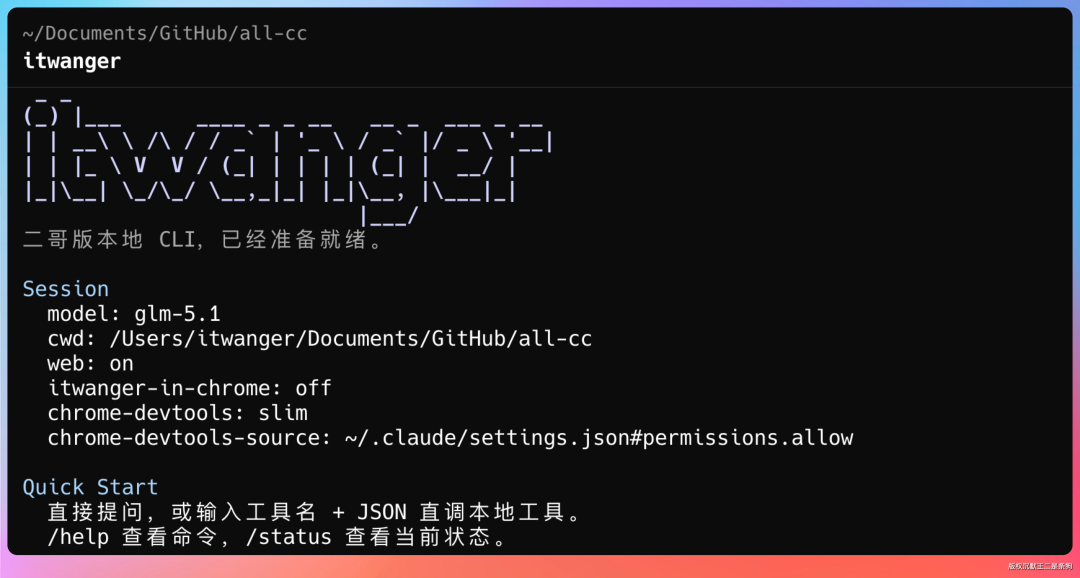 itwanger本地CLI工具启动界面