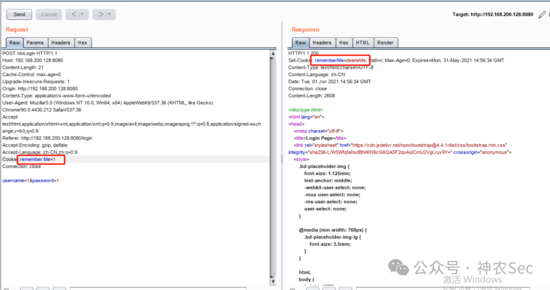 HTTP响应中包含 rememberMe=deleteMe