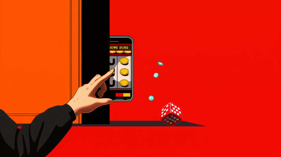 指向老虎机风格手机屏幕的插画