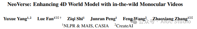 论文标题页:NeoVerse: Enhancing 4D World Model with in-the-wild Monocular Videos