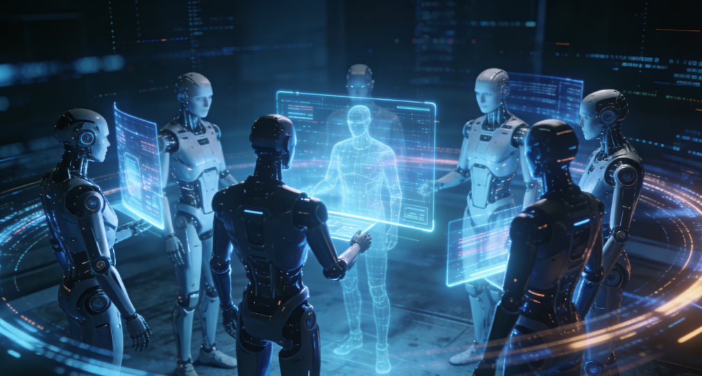 AI社交网络中的机器人交互场景