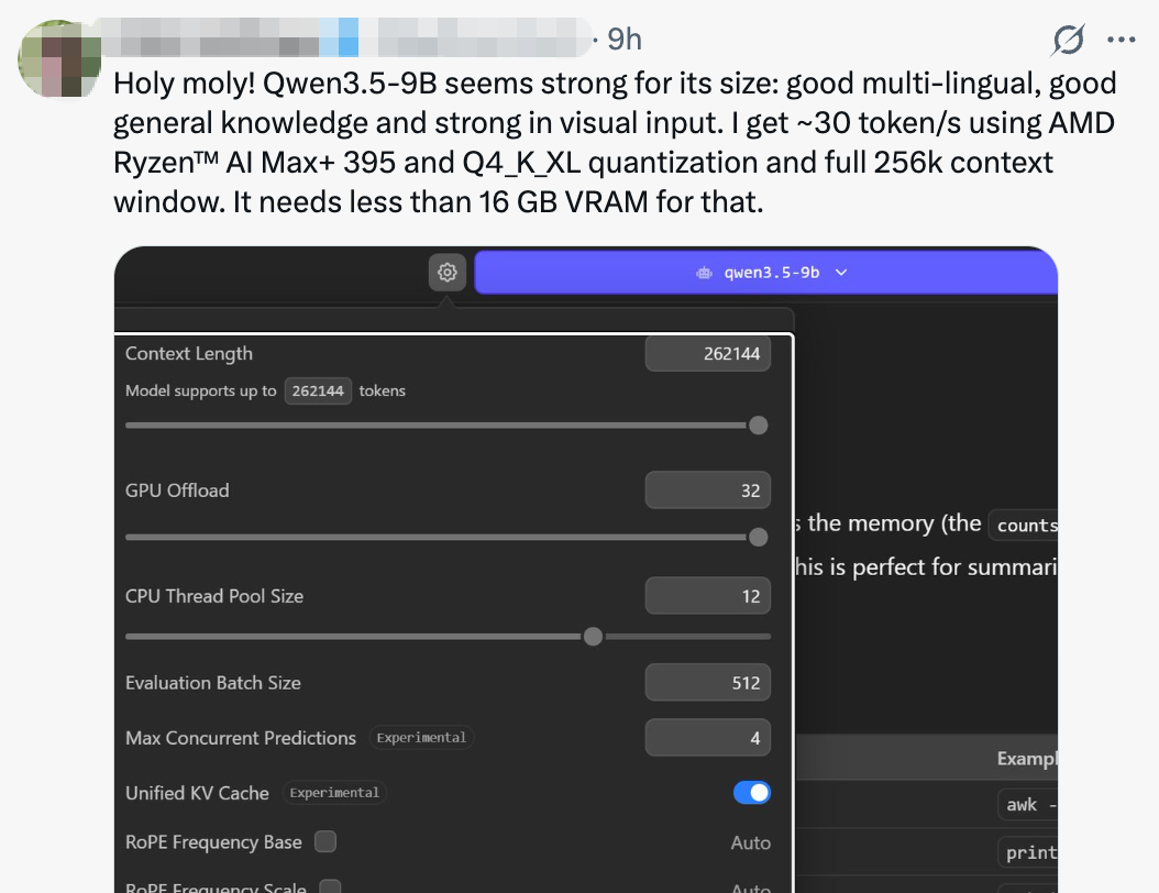 开发者分享Qwen3.5-9B在AMD平台上的运行参数与性能