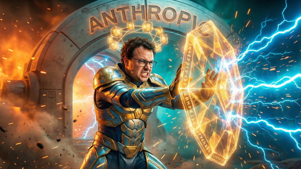 科幻风格的Anthropic“战士”手持能量盾牌