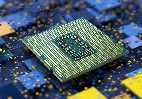Intel CPU芯片特写与抽象科技背景