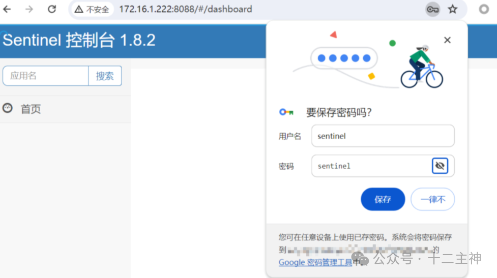 登录Sentinel时浏览器提示保存密码