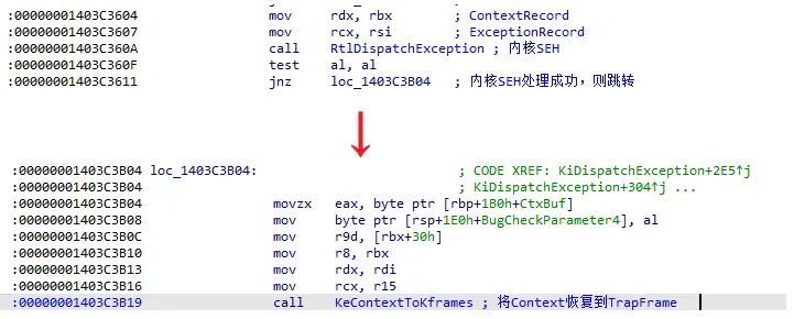 内核 SEH 处理成功后恢复 Context