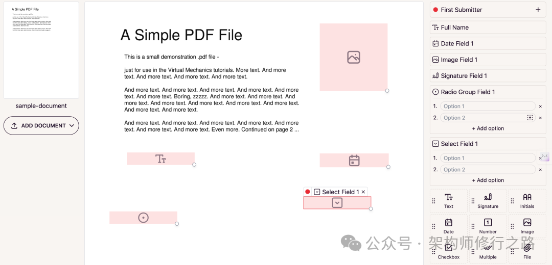 PDF表单字段编辑视图