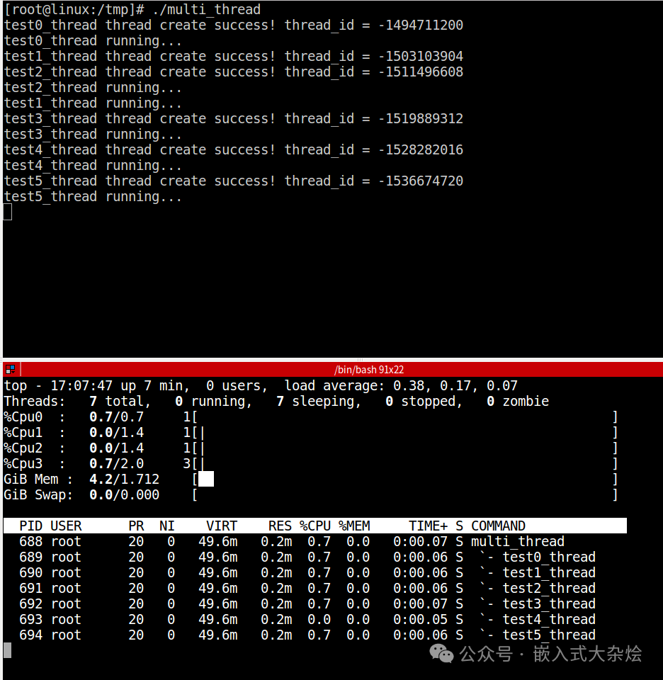 top -H 命令输出展示各线程详情