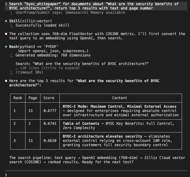 Zilliz Cloud 向量搜索查询结果