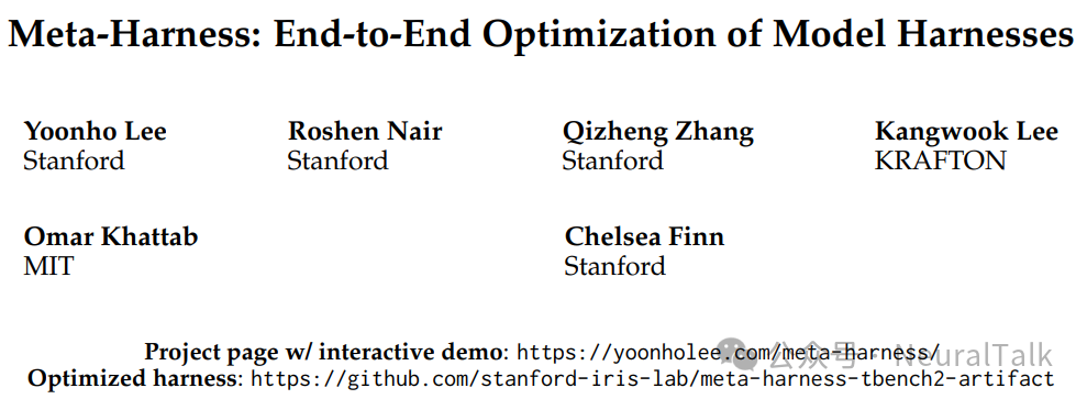 Meta-Harness论文封面：端到端的模型工具集优化