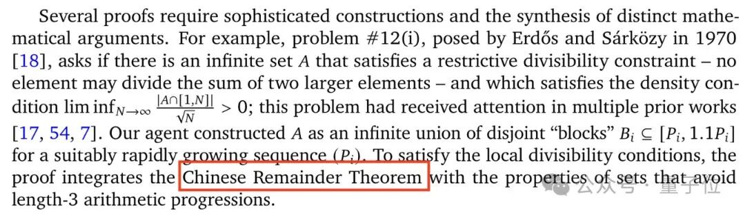 一篇英文学术论文的段落截图,其中‘Chinese Remainder Theorem’(中国剩余定理)被红色矩形框高亮标注,文本描述了AI通过CRT与3-AP回避集构造所需集合的方法