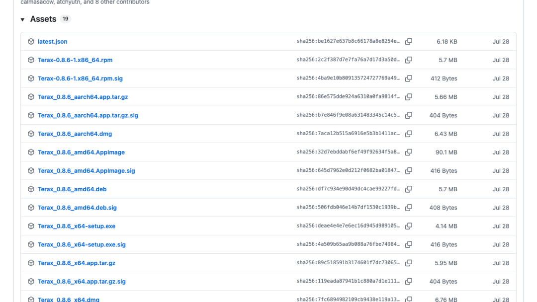 Terax 0.8.6 版本发布资产列表