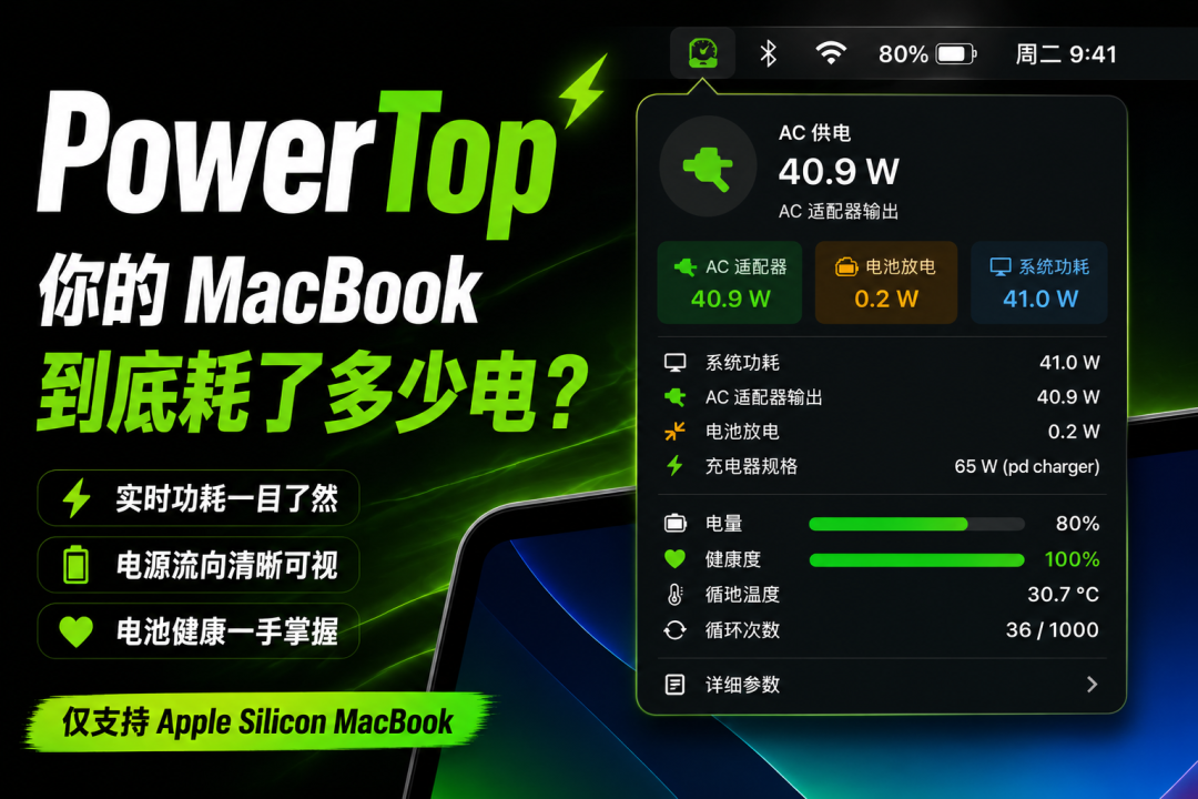 PowerTop实时功耗监控面板与电源流向图