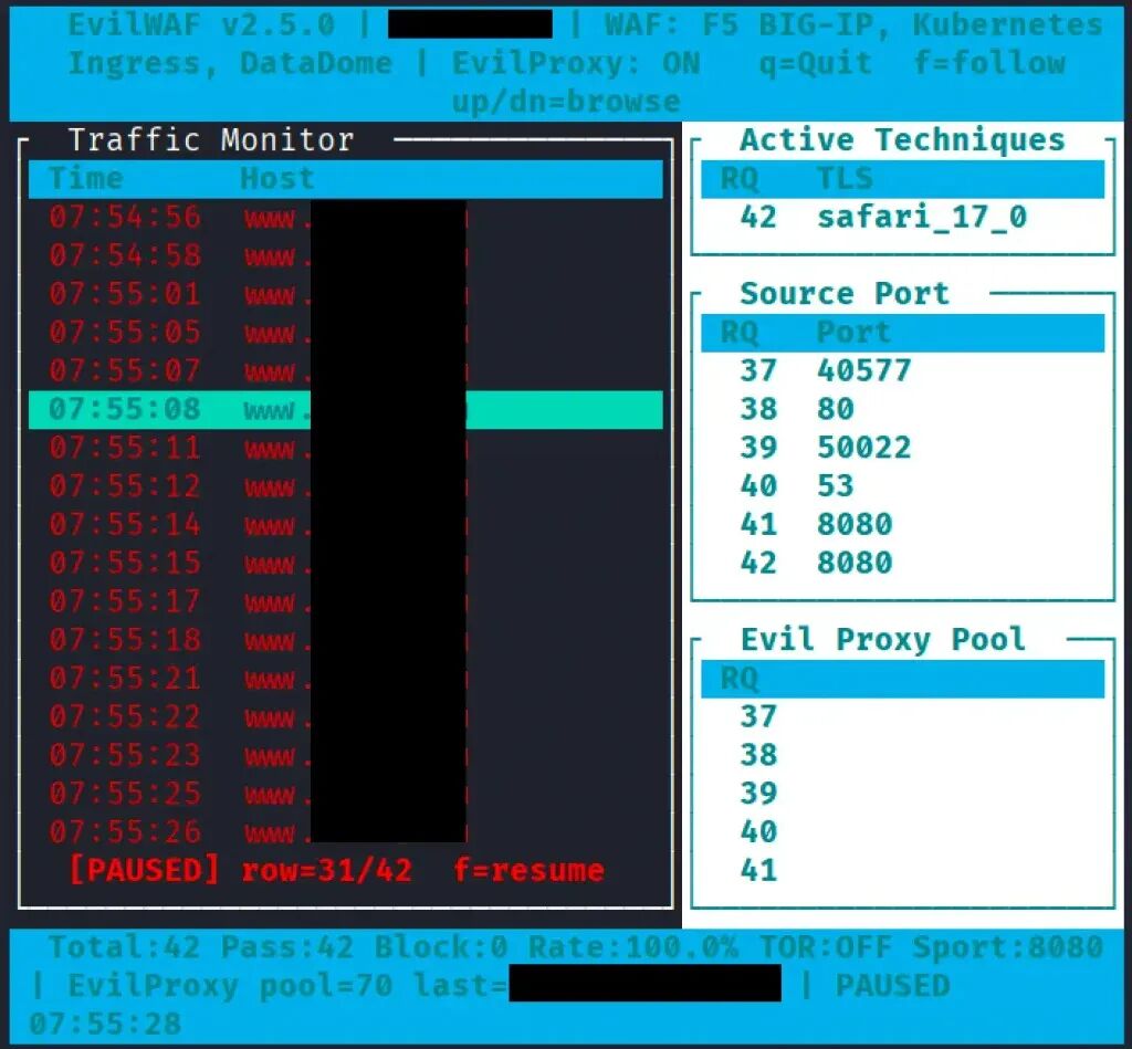 EvilWAF 终端流量监控界面