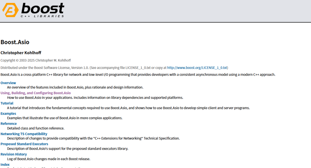 Boost.Asio库官方文档页面截图