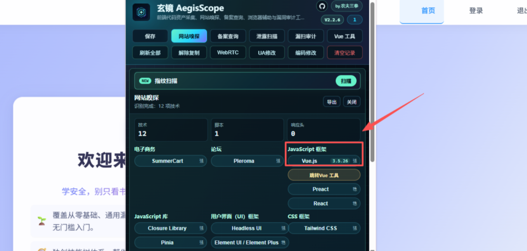 AegisScope前端代码资产采集与Vue.js指纹识别
