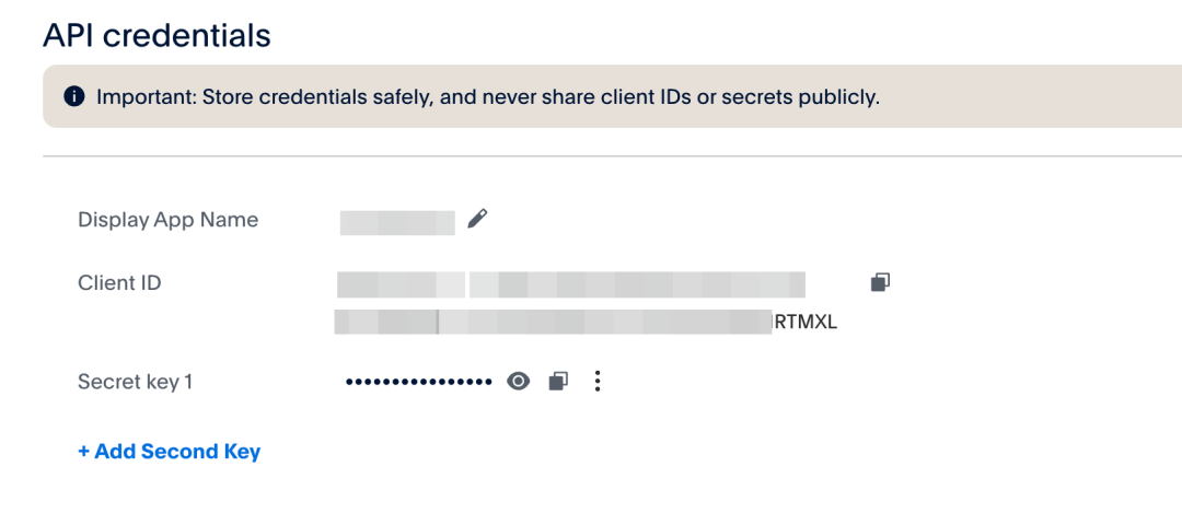 API凭据展示界面