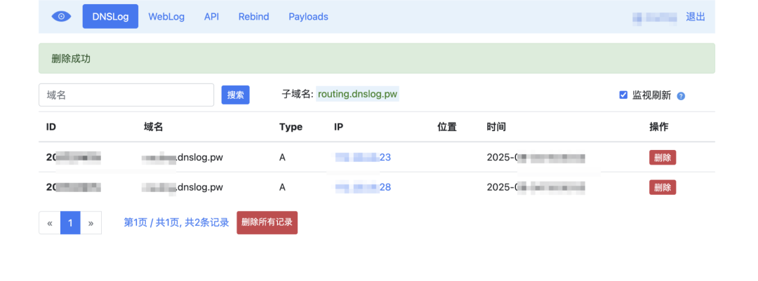 DNSLog回显记录截图