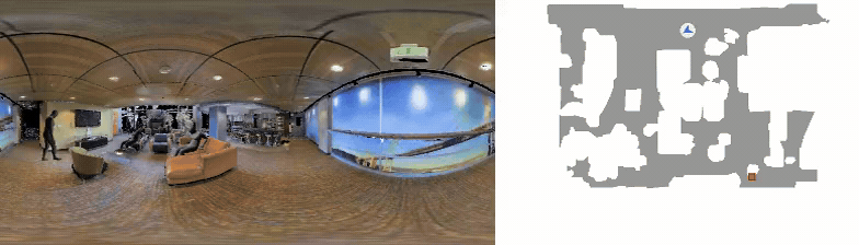360度全景图与平面地图对比:AI室内环境重建可视化