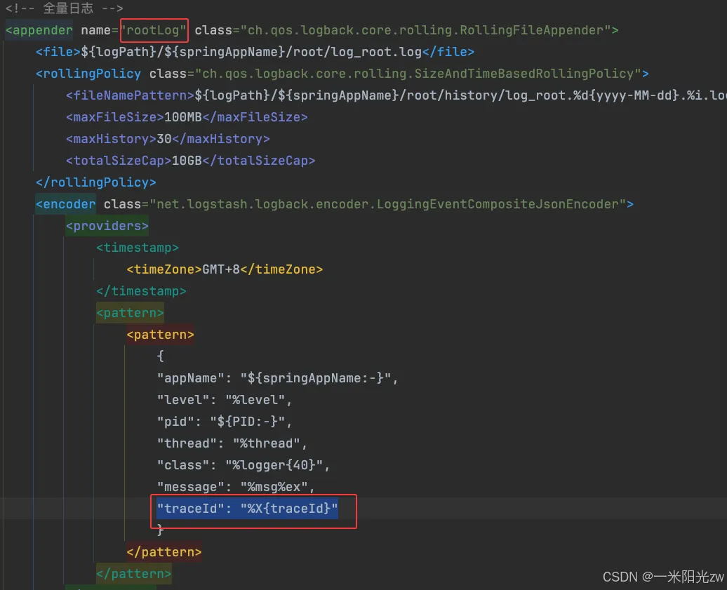 Logback文件Appender（rootLog）配置截图
