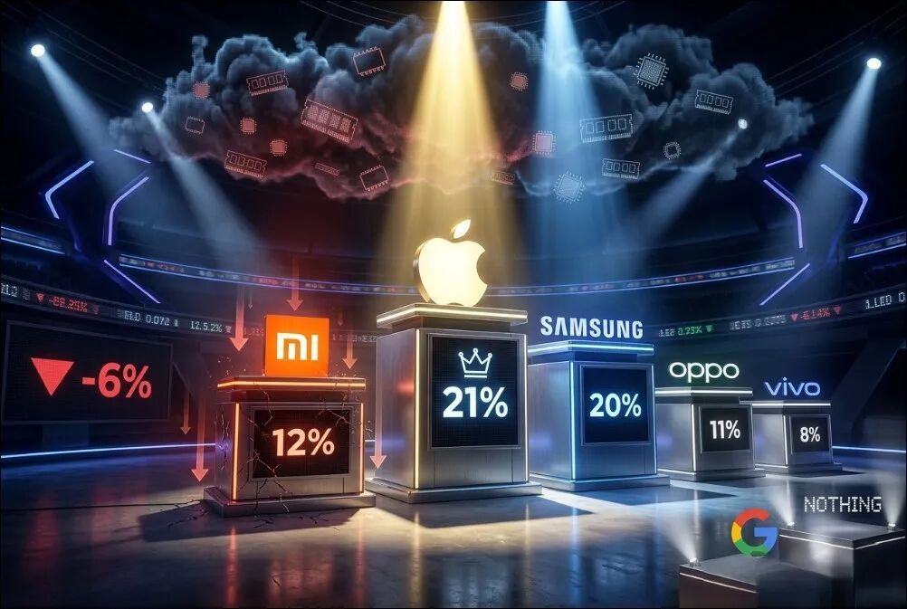 2026年Q1全球智能手机市场份额及竞争态势示意图