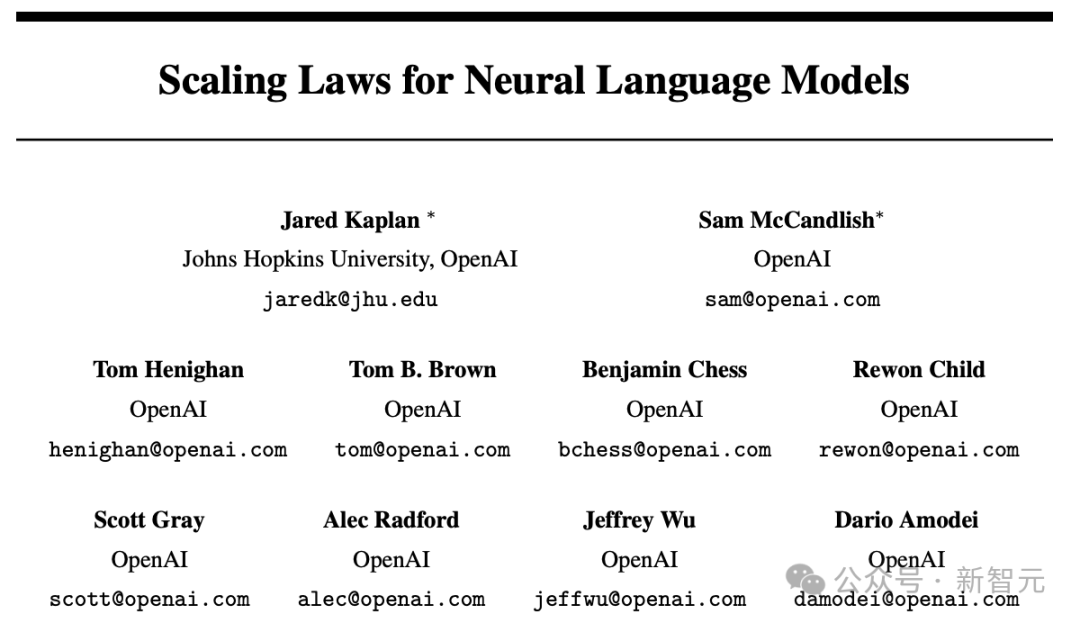 OpenAI Scaling Laws 论文标题页