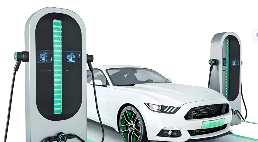 白色电动跑车在充电桩旁充电的图片