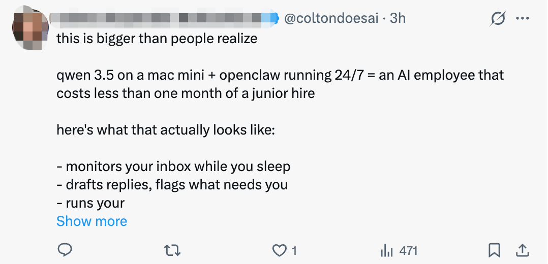 网友构想用Qwen 3.5打造低成本AI员工