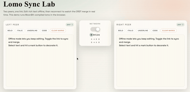 Lomo Sync Lab实时协作文本编辑器界面截图