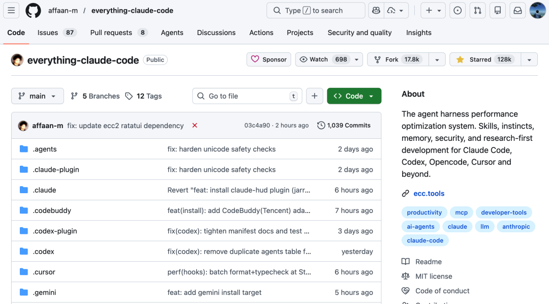 Everything Claude Code GitHub 项目主页截图