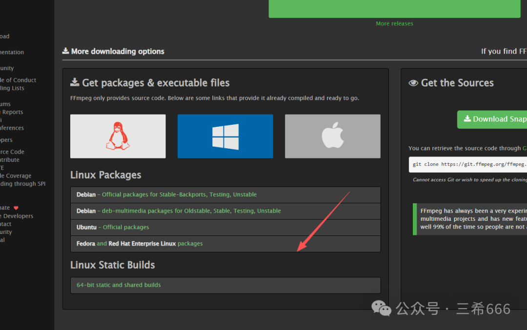 FFmpeg官方下载页面截图