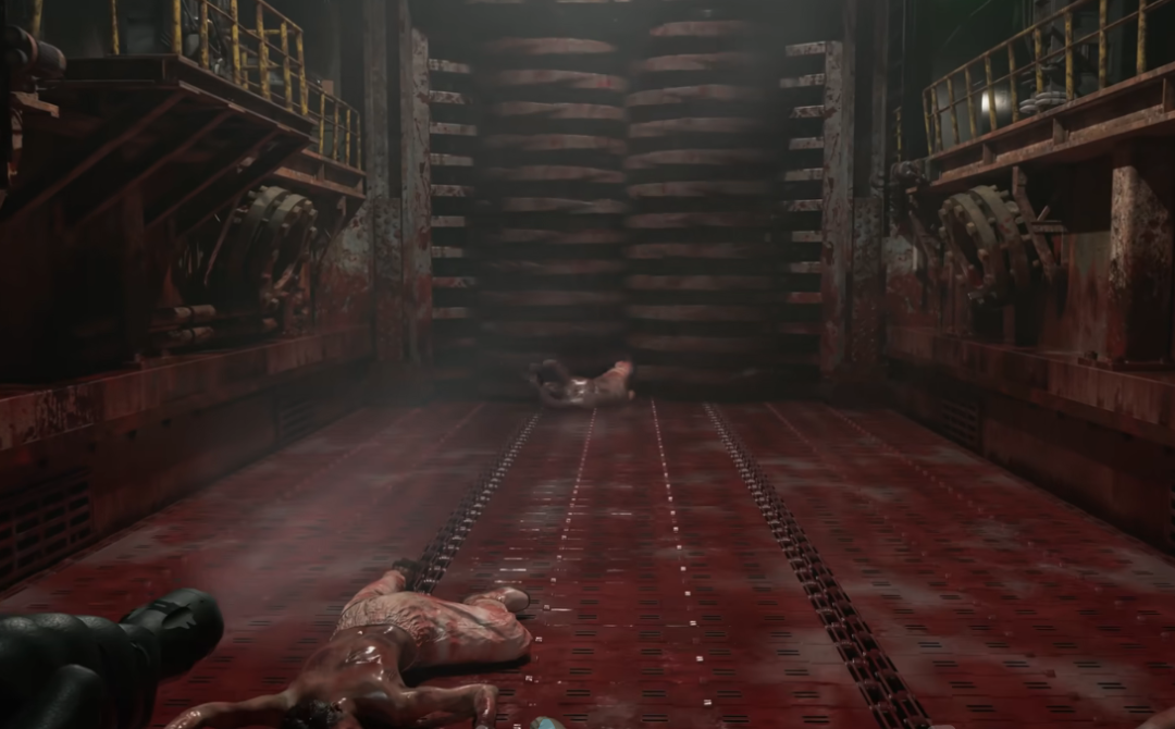 《生化危机9》中布满血迹和尸体的场景