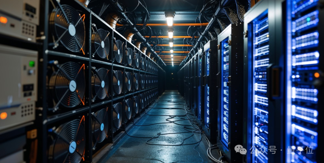 数据中心机房内部，布满服务器和线缆