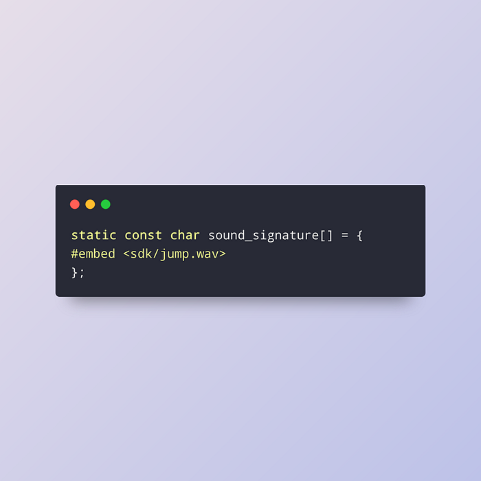 展示`#embed`指令嵌入音频文件的代码截图