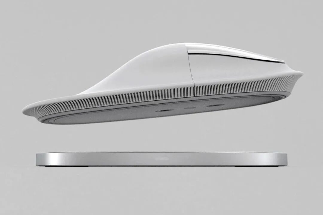 白色悬浮鼠标与银色底座