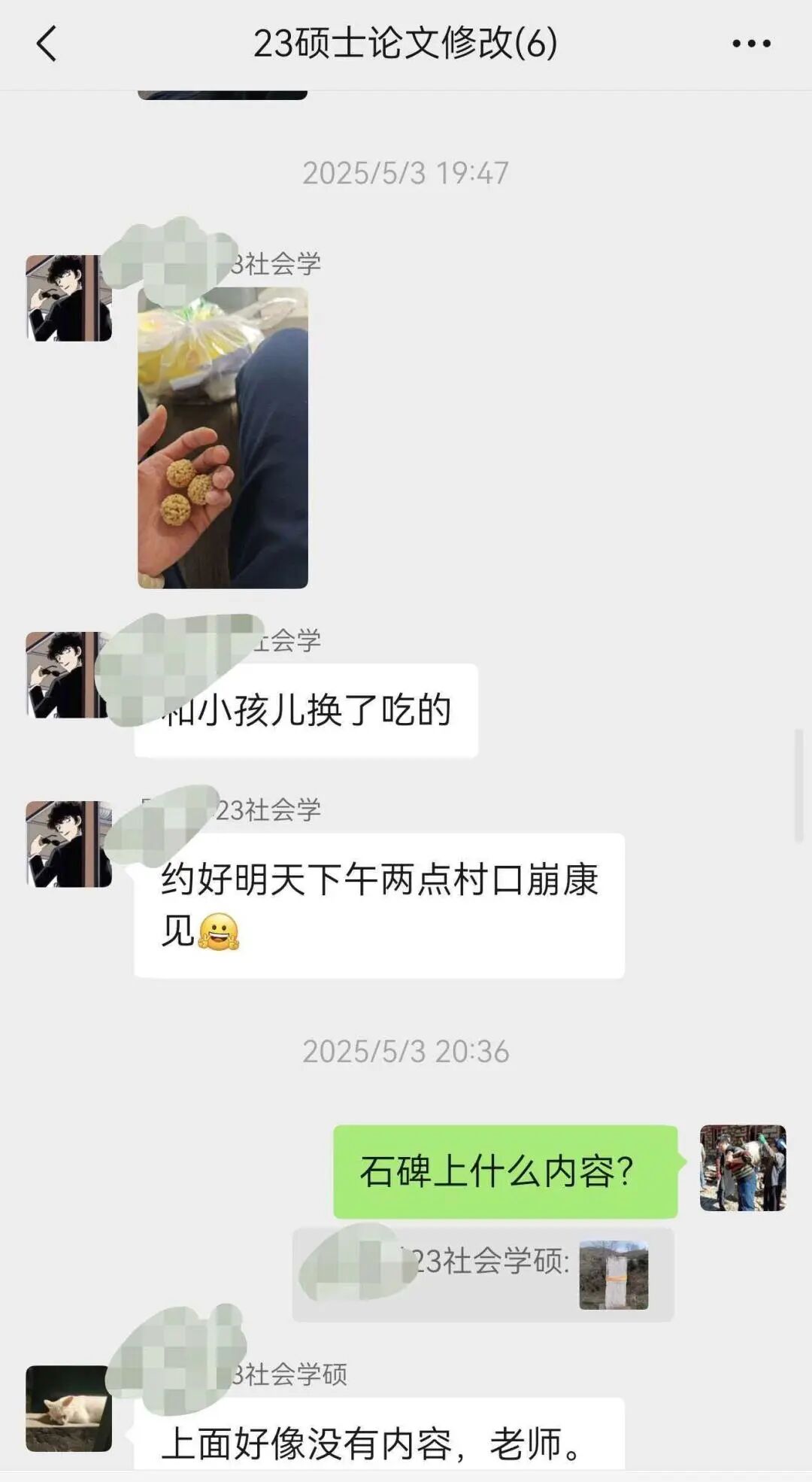 研究生群聊讨论田野调查安排
