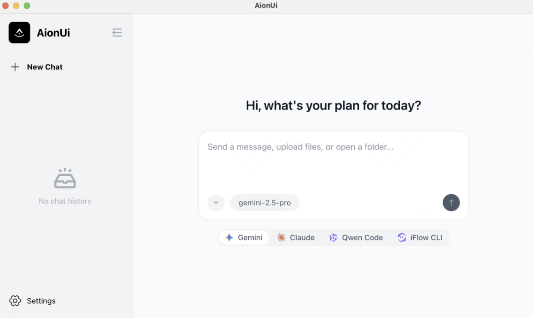 AionUi 启动后的默认聊天界面