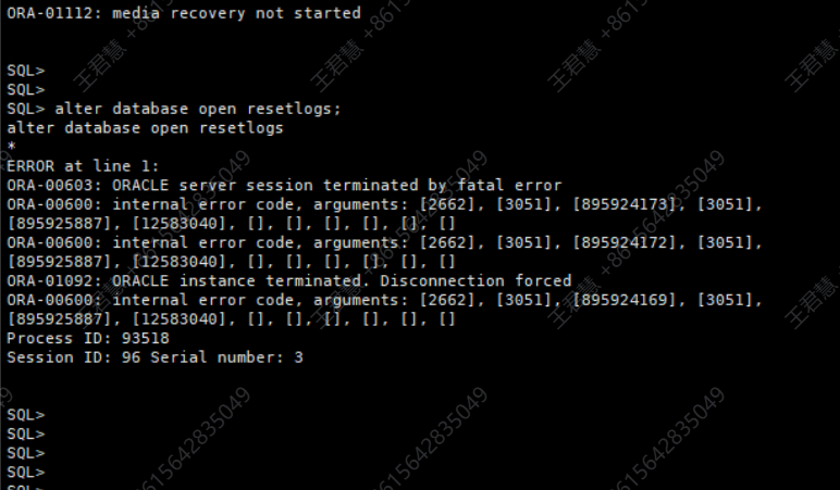 执行open resetlogs命令触发ORA-600错误