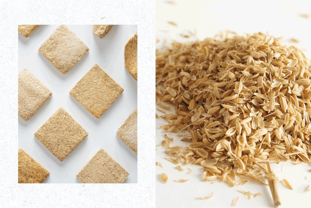 稻壳材料从原料到成品的转化过程展示