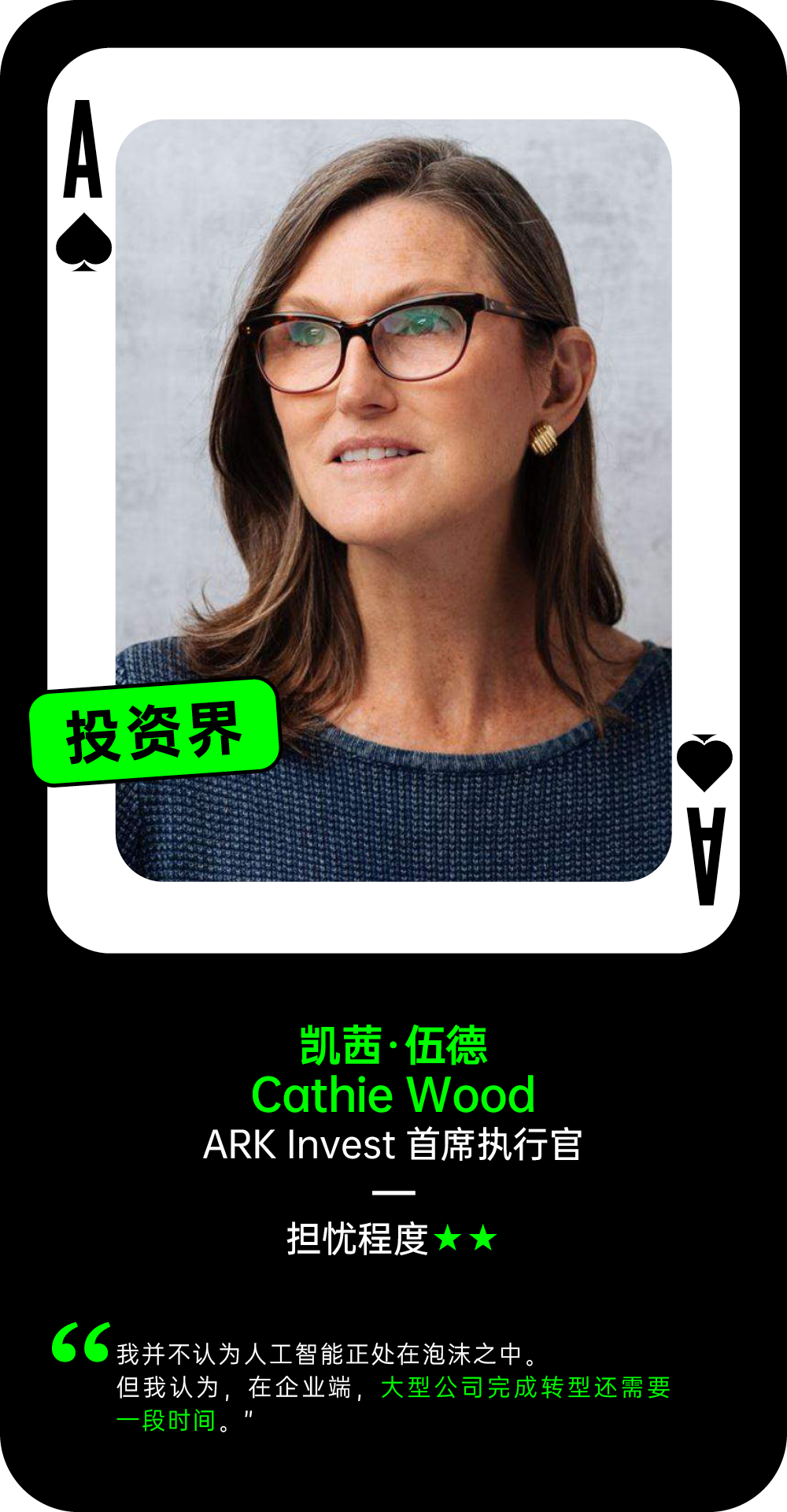 凯茜·伍德关于AI泡沫的担忧程度观点卡