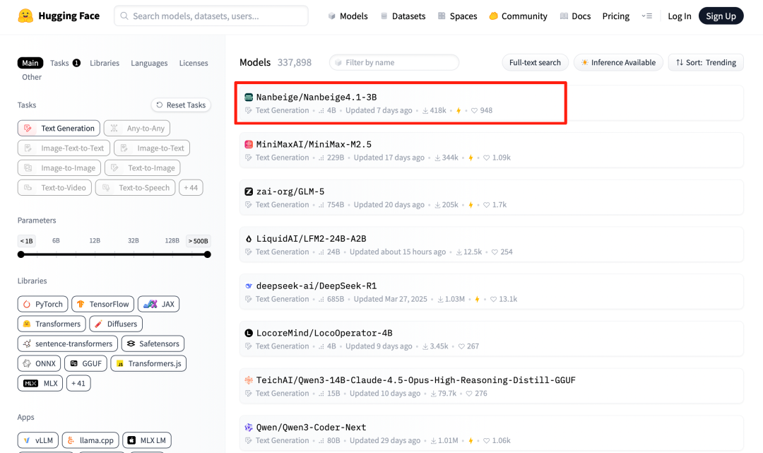 Nanbeige4.1-3B位列HuggingFace趋势榜