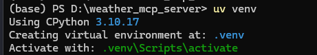 终端中执行 uv venv 命令创建虚拟环境