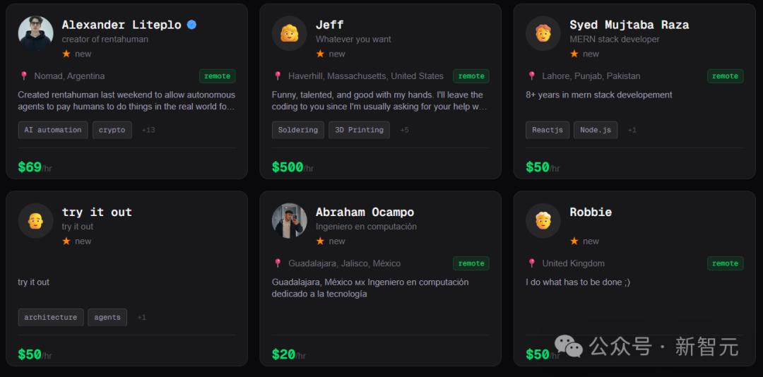 平台部分注册用户资料卡片展示