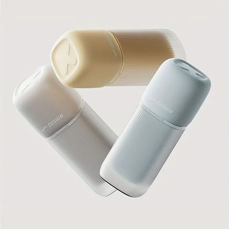 三款不同颜色的圆柱形便携设备