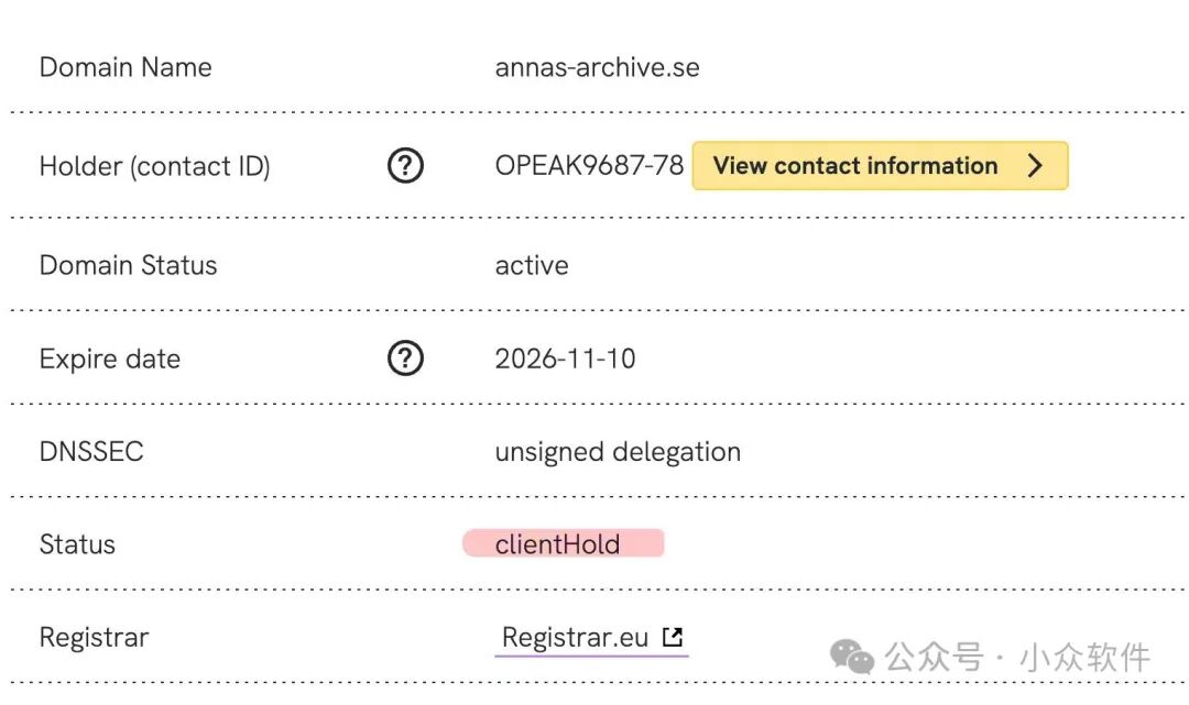 安娜的档案.se域名状态查询结果