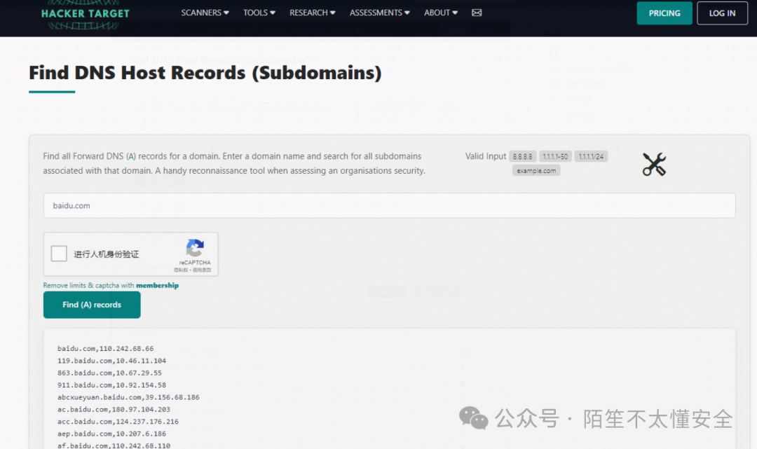 HackerTarget子域名查询工具